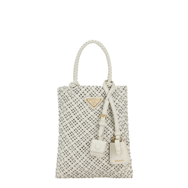 Triangle Logo Leather Tote Bag - White