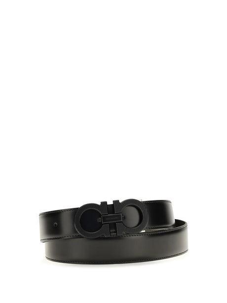 Ferragamo Reversible adjustable Belt with textured Gancini buckle - Black Bicoloured Green