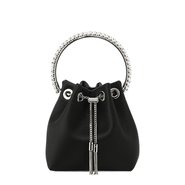 Bon Bon Mini Satin Bucket Bag - Black/Crystal