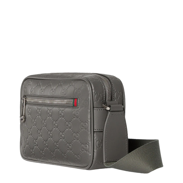 GG Emblem Small Smooth Leather Crossbody - Grey