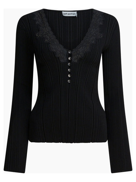 Self-Portrait Top with lace - Black