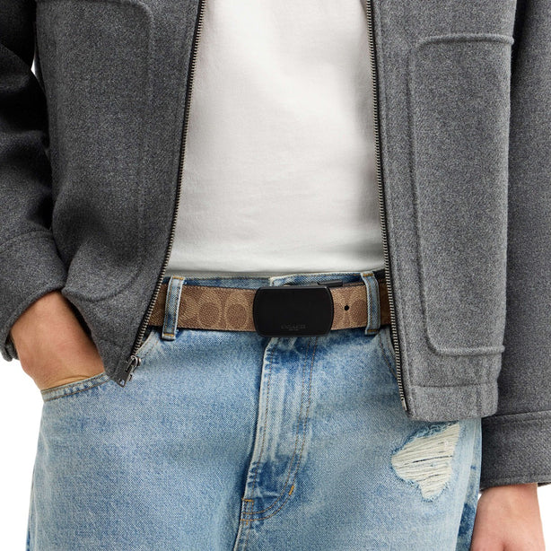 Coach Boxed Roller Buckle Cut-To-Size Reversible Belt, 38MM - Black Signature CDL90
