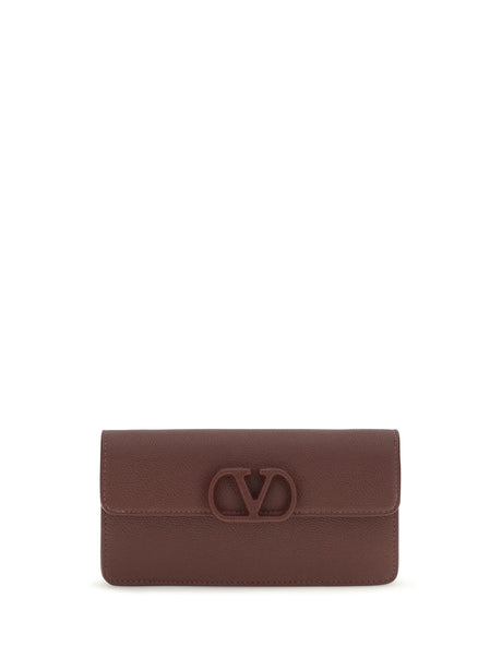Valentino Garavani VLogo signature grainy calfskin chain Wallet - Rosewood