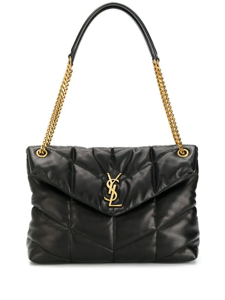 Saint Laurent Loulou Puffer Medium Lambskin Shoulder Bag - Black