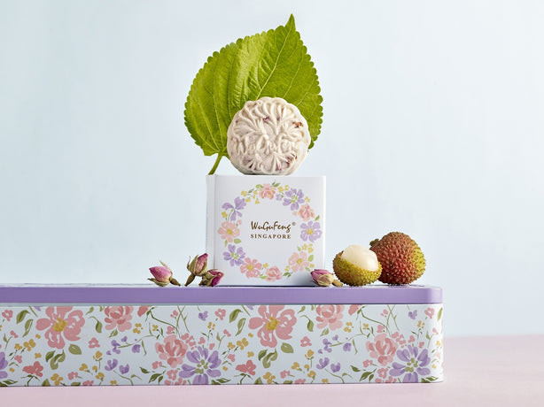 WuGuFeng Snow Skin Mooncake - Lychee Blossom Snow - Rose Skin with Cannellini Bean & Lychee (WHITE)  (8pcs/box) Bundle of 2