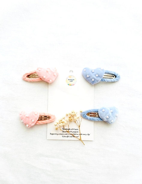 Raindew Kids Pearl-Embellished Heart Snap Hair Clips (Set of 4)