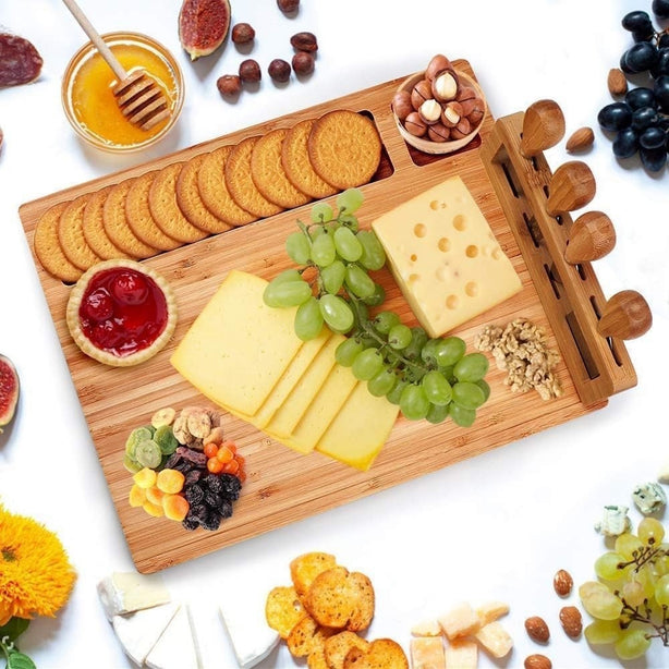 StitchesandTweed Functional Charcuterie Platter & Serving Tray for Cheese, Crackers
