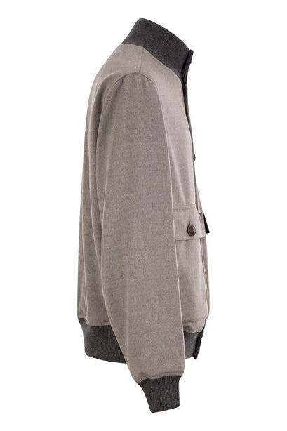 Virgin Wool Bomber Jacket with Cashmere Knit Details
