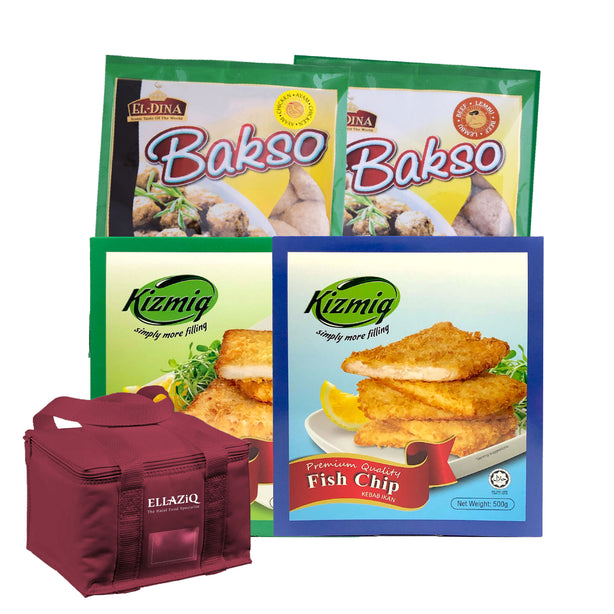 [Bundle of 4] El-Dina Beef & Chicken Bakso 300g & Kizmiq Fish & Cuttlefish Chip 500g Frozen [Halal]