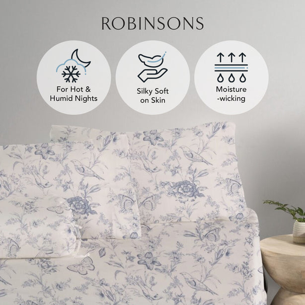 Cool Bamboo Belle Toile Printed Fitted Sheet Set Hotel Collection by Robinsons