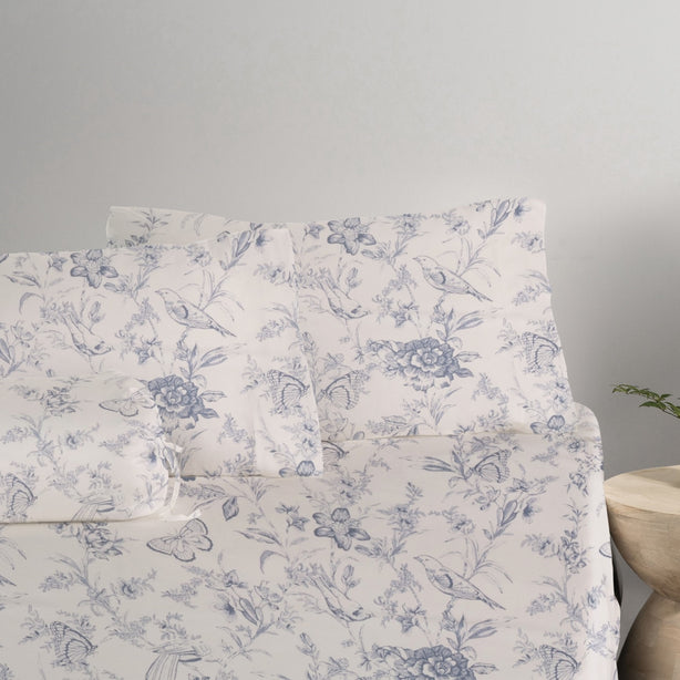 Cool Bamboo Belle Toile Printed Fitted Sheet Set Hotel Collection by Robinsons