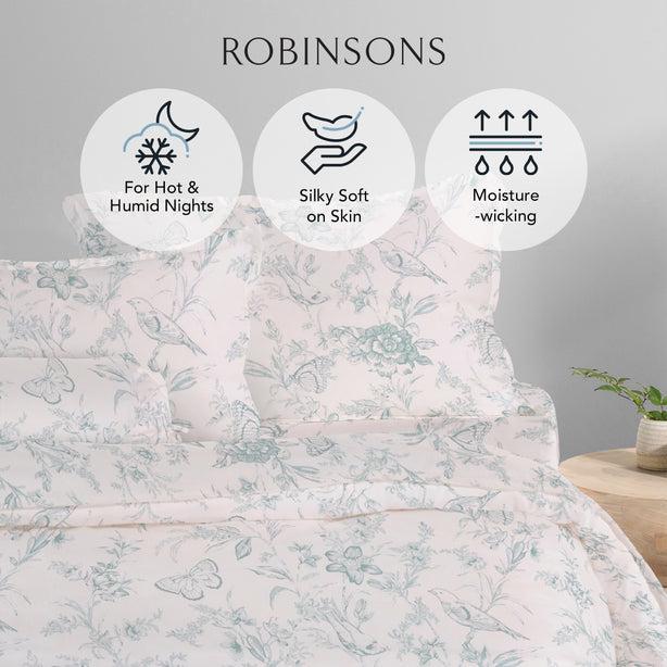 Cool Bamboo Belle Toile Printed Bed Sheet Set Misty Blue - Hotel Collection by Robinsons