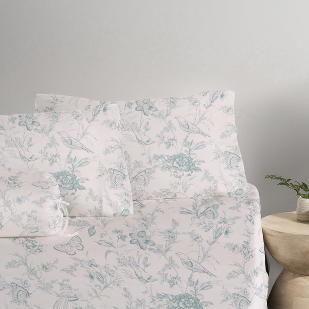 Cool Bamboo Belle Toile Printed Fitted Sheet Set Misty Blue - Hotel Collection by Robinsons