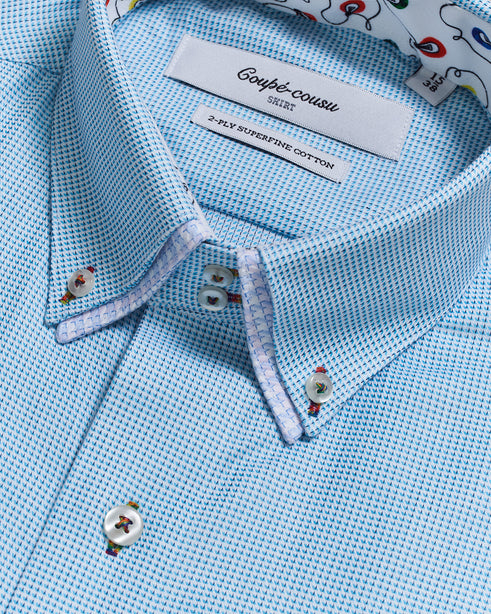 Coupe Cousu, Cyan, Double Collar Long Sleeve Shirt
