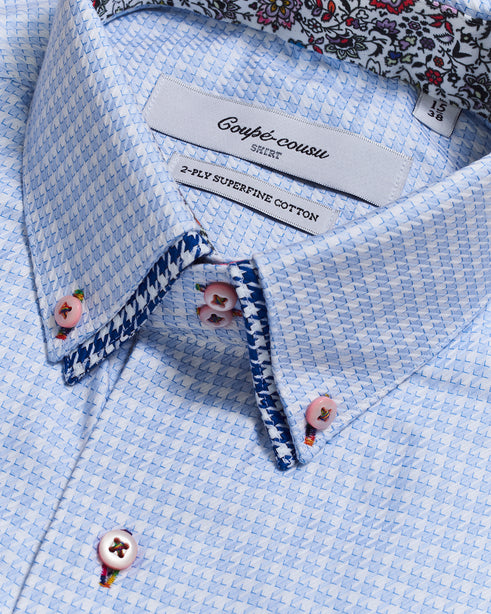 Coupe Cousu, Light Blue, Double Collar Long Sleeve Shirt