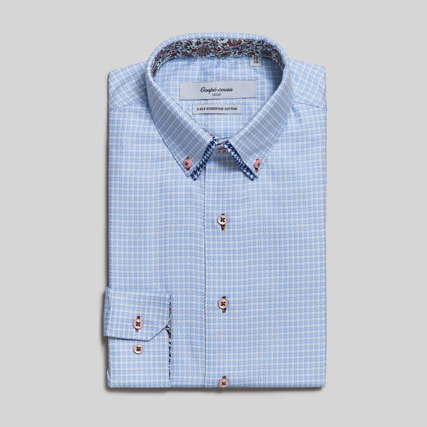 Coupe Cousu, Light Blue, Double Collar Long Sleeve Shirt