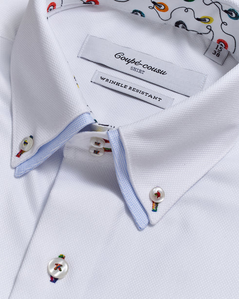 Coupe Cousu, White Dobby, Double Collar Long Sleeve Shirt