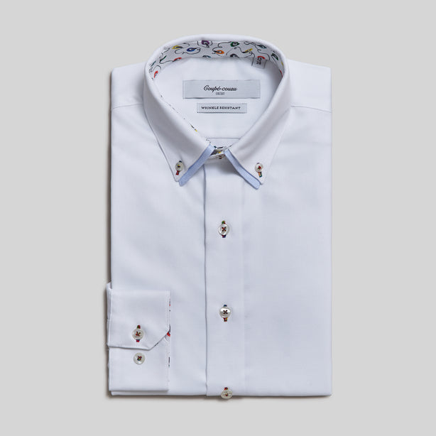 Coupe Cousu, White Dobby, Double Collar Long Sleeve Shirt