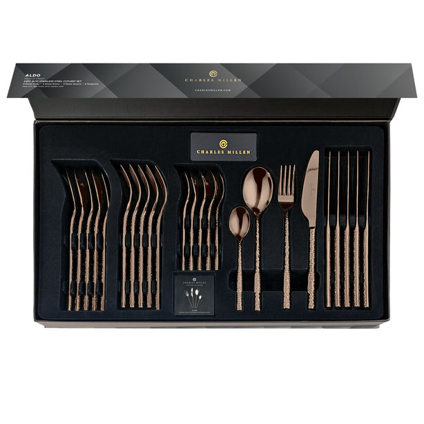 Charles Millen Signature Collection Aldo Antique Bronze Mirror Finished Stainless Steel Cutlery Set