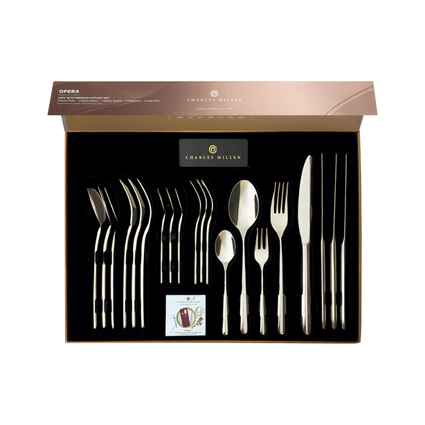 Charles Millen Signature Collection Opera Champagne Gold Mirror Finished Stainless Steel Cutlery Set