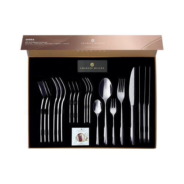Charles Millen Signature Collection Opera Silver Grey Mirror Finished Stainless Steel Cutlery Set