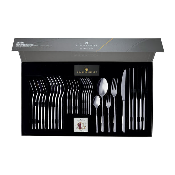 Charles Millen Signature Collection Opera Silver Grey Mirror Finished Stainless Steel Cutlery Set