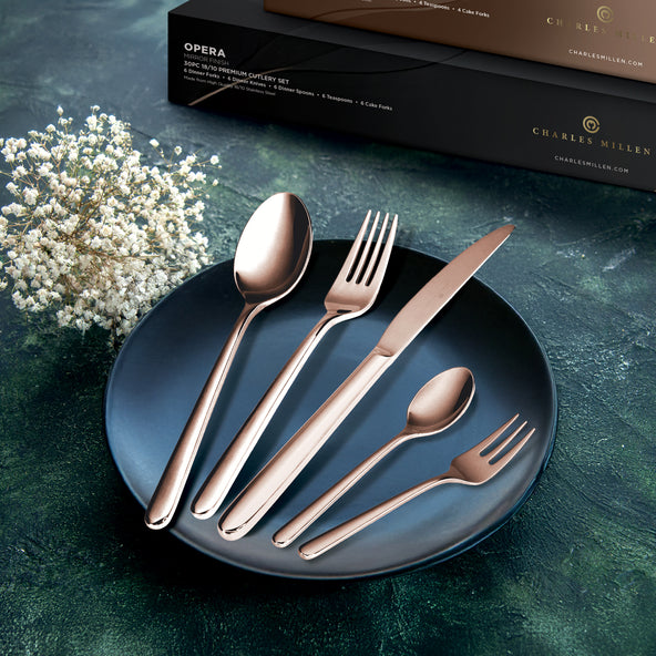 Charles Millen Signature Collection Opera Antique Bronze Mirror Finished Stainless Steel Cutlery Set