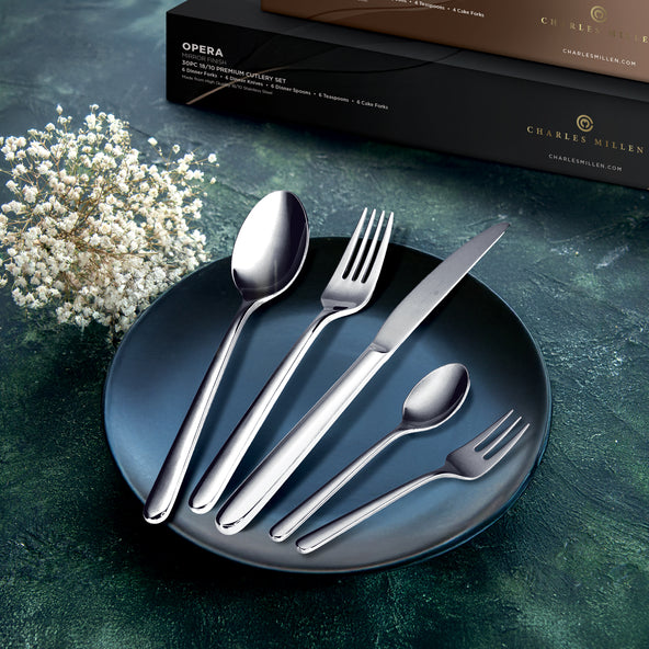 Charles Millen Signature Collection Opera Silver Grey Mirror Finished Stainless Steel Cutlery Set
