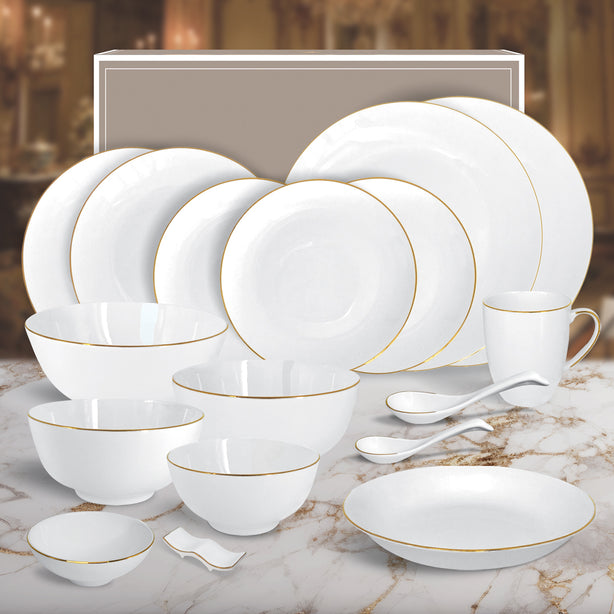 Charles Millen Signature Fine Bone China Collection Good For 6 Dining Set, Gold