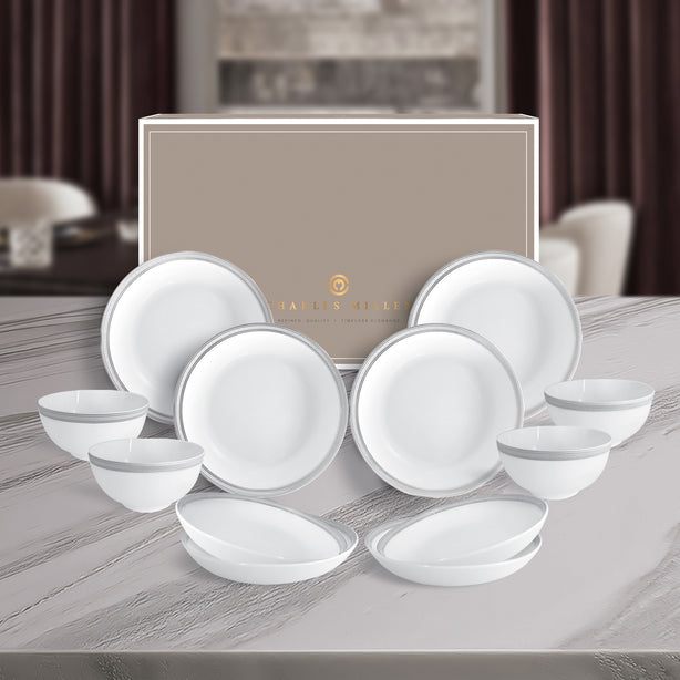 Charles Millen Signature Fine Bone China Collection Vogue Series Good for 4 Entrée Dining Set, Monde
