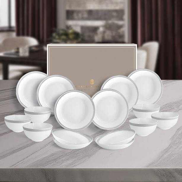 Charles Millen Signature Fine Bone China Collection Vogue Series Good for 6 Entrée Dining Set, Monde
