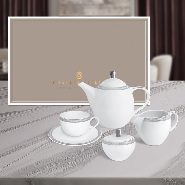 Charles Millen Signature Fine Bone China Collection Vogue Series 9 Piece Tea Set, Monde