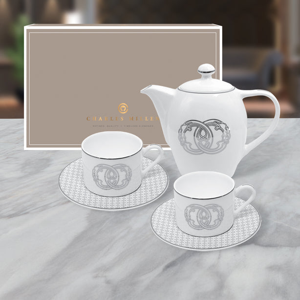 Charles Millen Signature Fine Bone China Collection Vogue Series 3 Piece Entrée Tea Set, Peace
