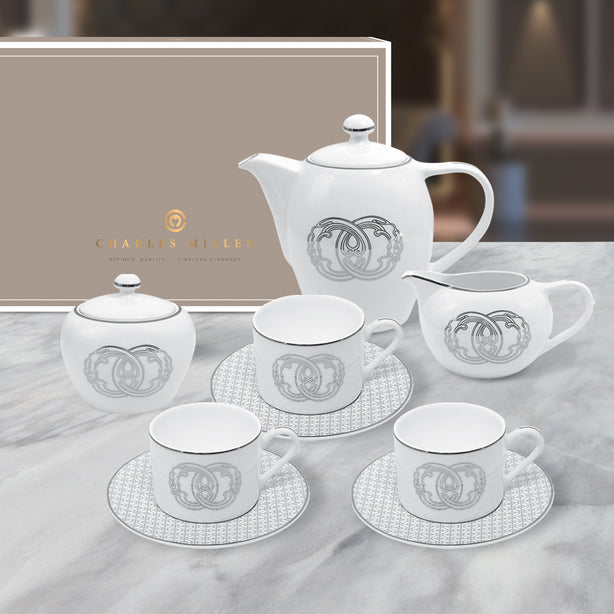 Charles Millen Signature Fine Bone China Collection Vogue Series 9 Piece Tea Set, Peace