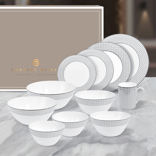 Charles Millen Signature Fine Bone China Collection Vogue Series Enough for 8 Dining Set, Peace