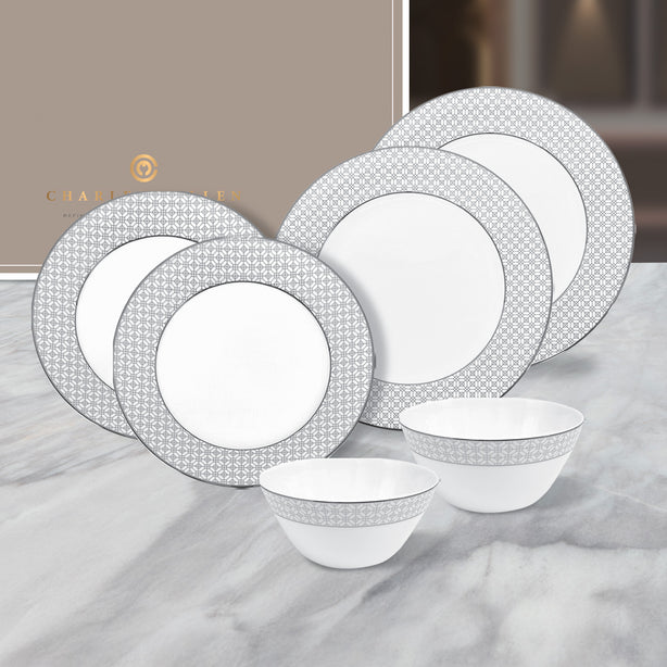 Charles Millen Signature Fine Bone China Collection Vogue Series Good for 4 Entrée Dining Set, Peace