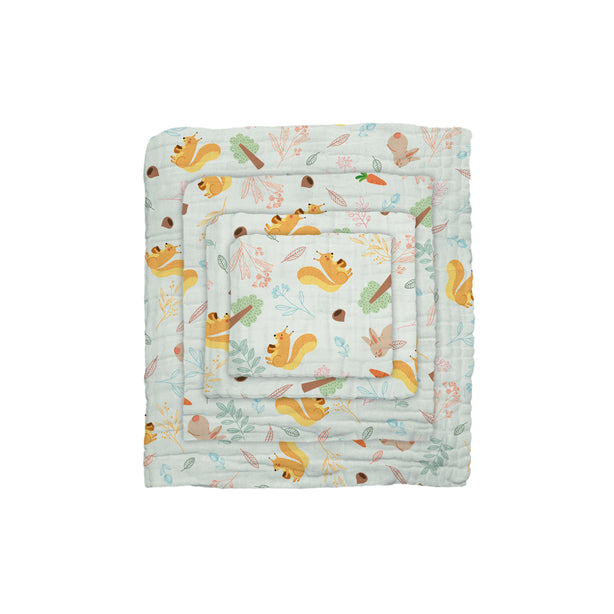 The Gang 100% Cotton 6-ply high density printed gauze Bath Linen, Squirrel
