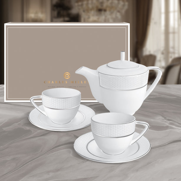 Charles Millen Signature Fine Bone China Collection Vogue Series 3 Piece Entrée Tea Set, Paros
