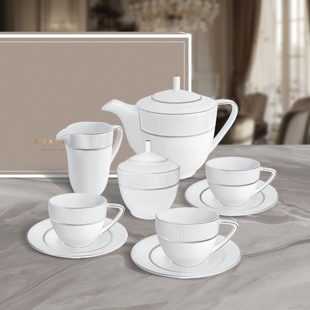 Charles Millen Signature Fine Bone China Collection Vogue Series 9 Piece Tea Set, Paros