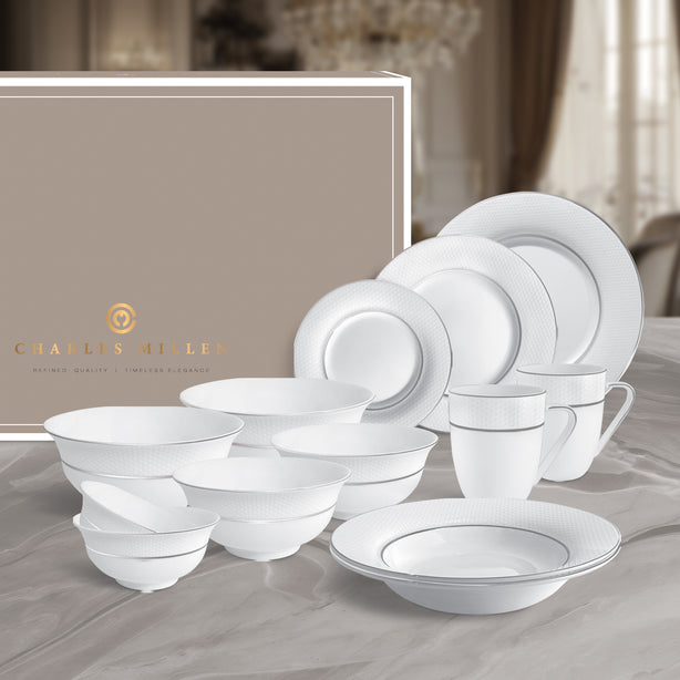Charles Millen Signature Fine Bone China Collection Vogue Series Enough for 8 Dining Set, Paros
