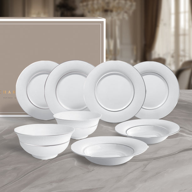 Charles Millen Signature Fine Bone China Collection Vogue Series Good for 4 Entrée Dining Set, Paros