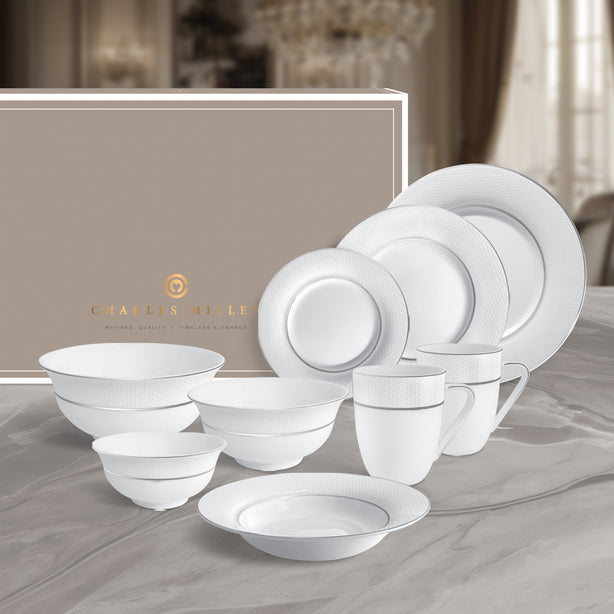 Charles Millen Signature Fine Bone China Collection Vogue Series Good For 6 Dining Set, Paros