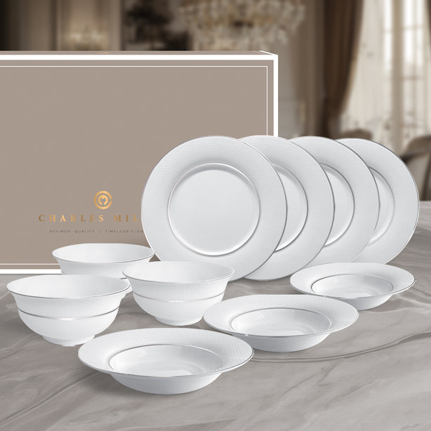 Charles Millen Signature Fine Bone China Collection Vogue Series Good for 6 Entrée Dining Set, Paros
