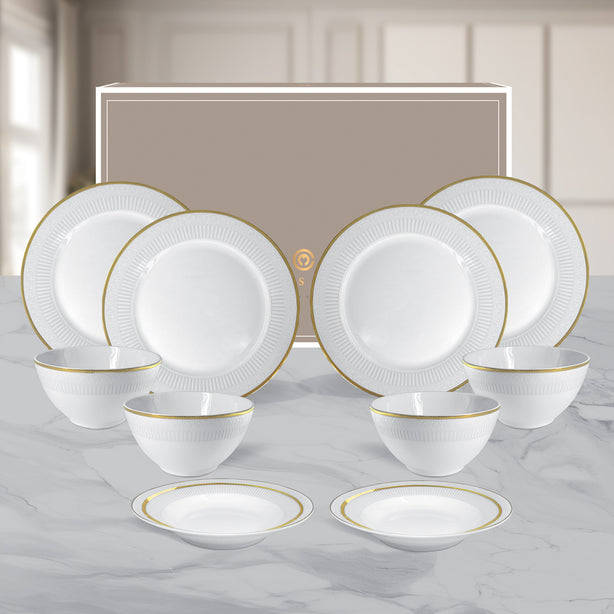 Charles Millen Signature Fine Bone China Collection Vogue Series Good for 4 Entrée Dining Set, Renaiss