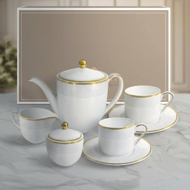 Charles Millen Signature Fine Bone China Collection Vogue Series 9 Piece Tea Set, Renaiss
