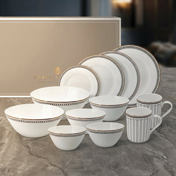 Charles Millen Signature Fine Bone China Collection Vogue Series Enough for 8 Dining Set, Ritz