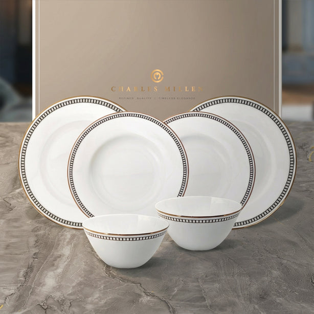 Charles Millen Signature Fine Bone China Collection Vogue Series Good for 4 Entrée Dining Set, Ritz