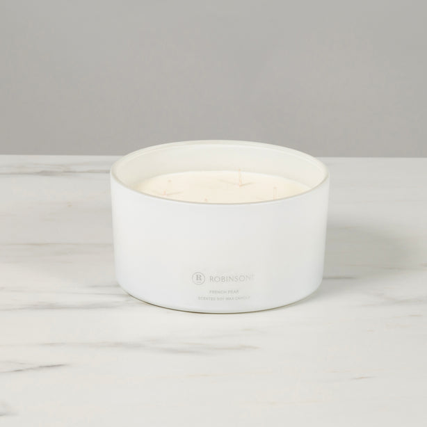 Soy Wax Candle French Pear Extra Large 4 Wick (60+ hours burn time, 600gr) by Robinsons