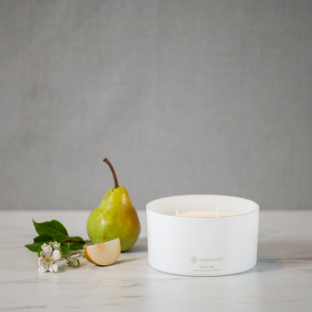 Soy Wax Candle French Pear Extra Large 4 Wick (60+ hours burn time, 600gr) by Robinsons