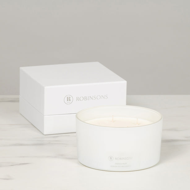 Soy Wax Candle French Pear Extra Large 4 Wick (60+ hours burn time, 600gr) by Robinsons